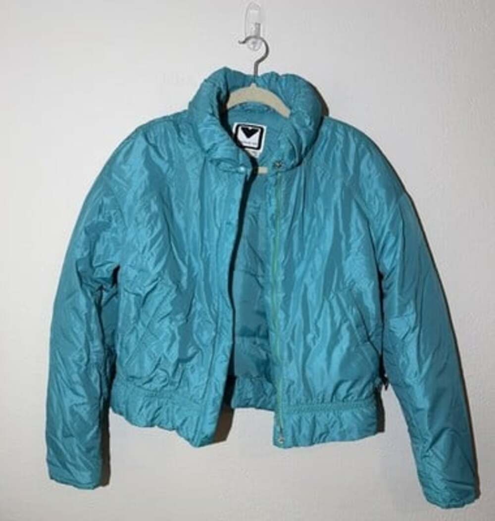 Vintage 1980s Obermeyer Ski Jacket Neon Teal Blue Puffer Jacket Size Women’s 12